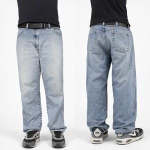 Wrangler Relaxed Fit Straight Jeans Light Blue Denim Men Cotton • 38x30